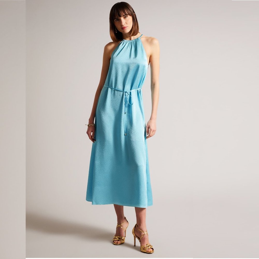 NEW Ted Baker Roxieyy Halterneck Midaxi Dress Blue Sz XS